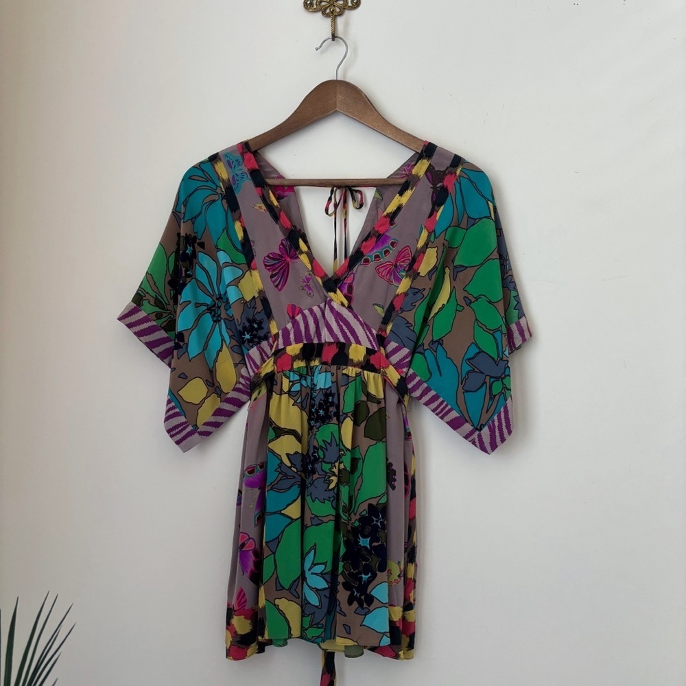 Rebecca Taylor Silk Floral Kimono Sleeve Tunic Top Sz 4 Maximalist